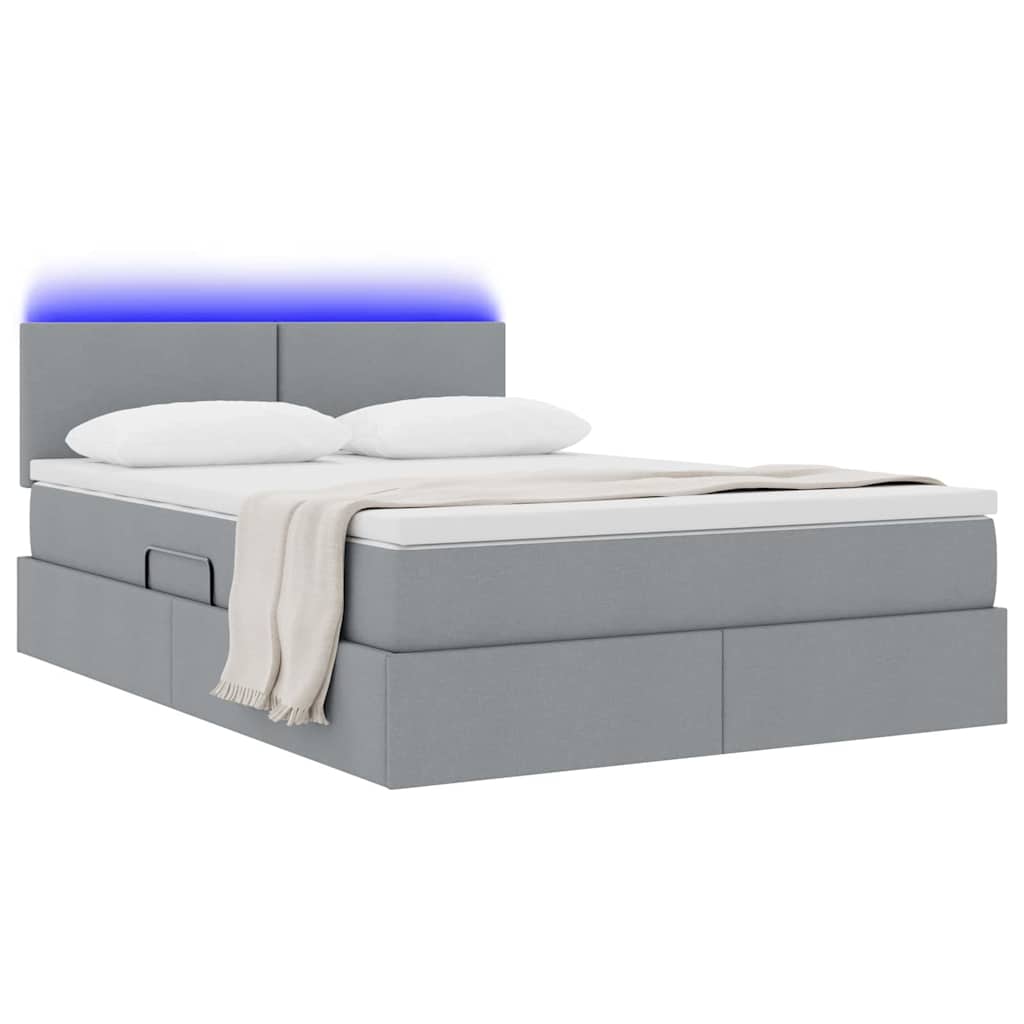 Letto con contenitore e LED Grigio chiaro 140 x 200 cm