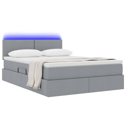 Letto con contenitore e LED Grigio chiaro 140 x 200 cm