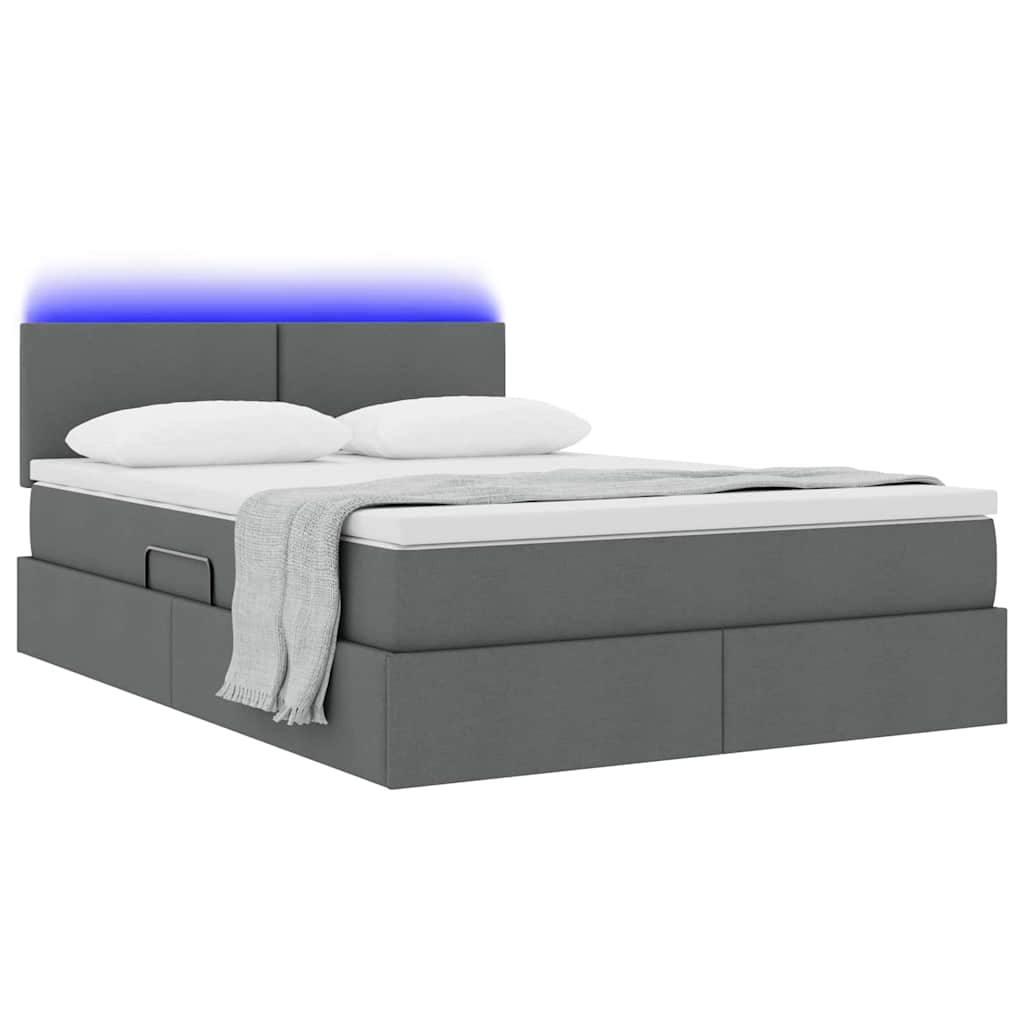 Letto con contenitore e LED Grigio scuro 140 x 200 cm
