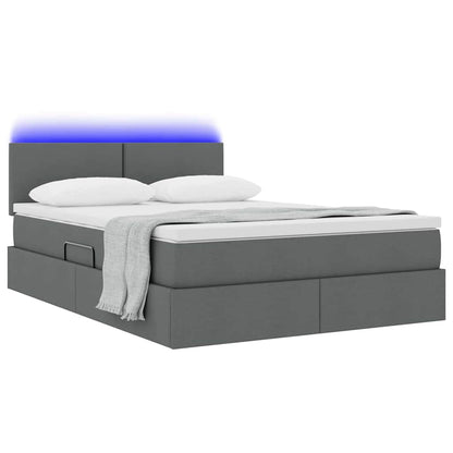 Letto con contenitore e LED Grigio scuro 140 x 200 cm