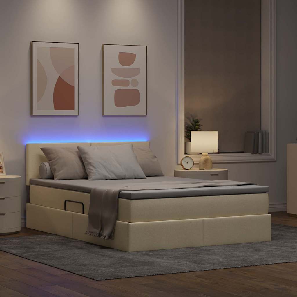 Letto con contenitore e LED Crema 140 x 200 cm Poliestere