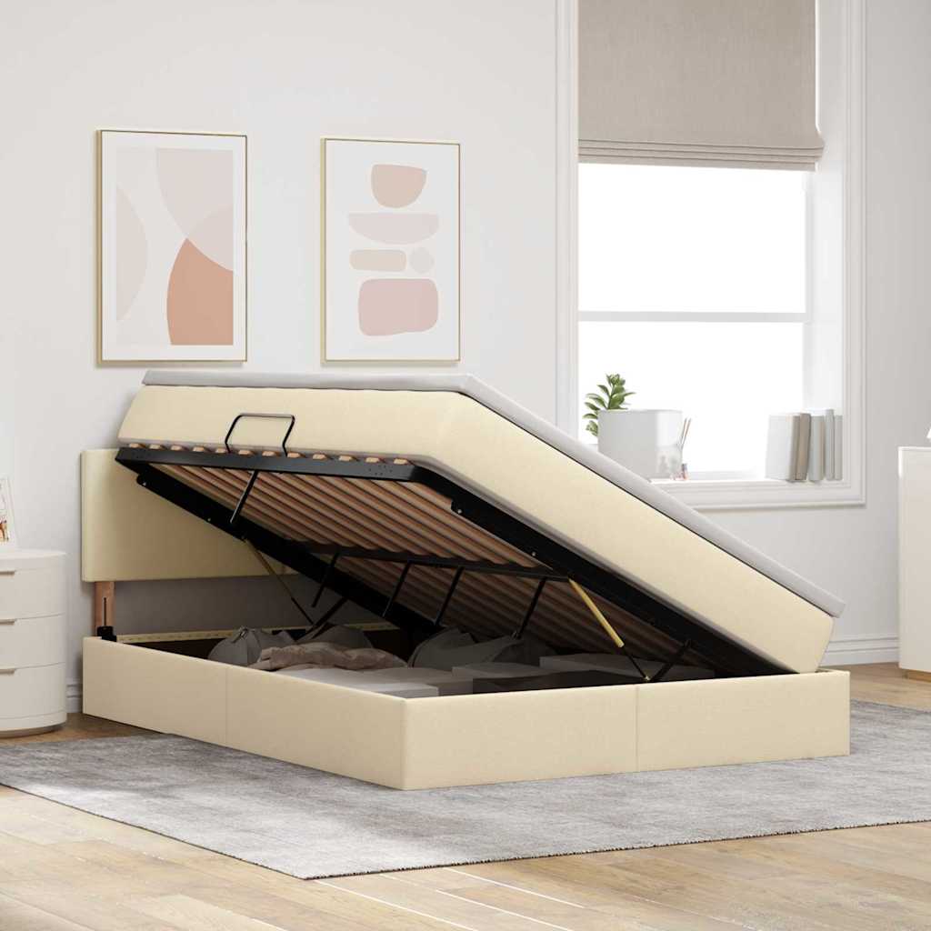 Letto con contenitore LED e materasso Crema 140 x 200 cm