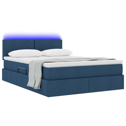 Letto con contenitore LED e materasso Blu 140 x 200 cm Tessuto