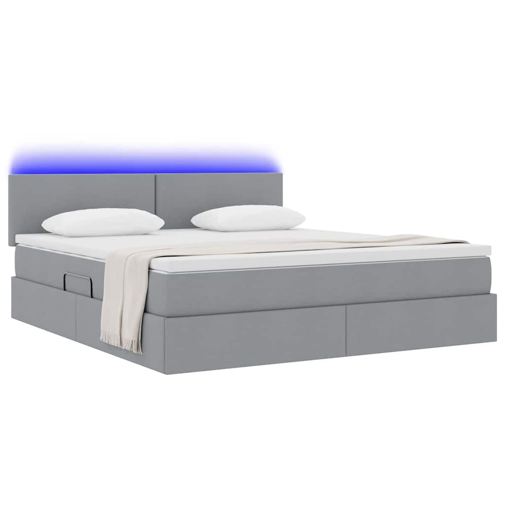 Letto con contenitore e LED Grigio chiaro 160 x 200 cm Tessuto | homemem39
