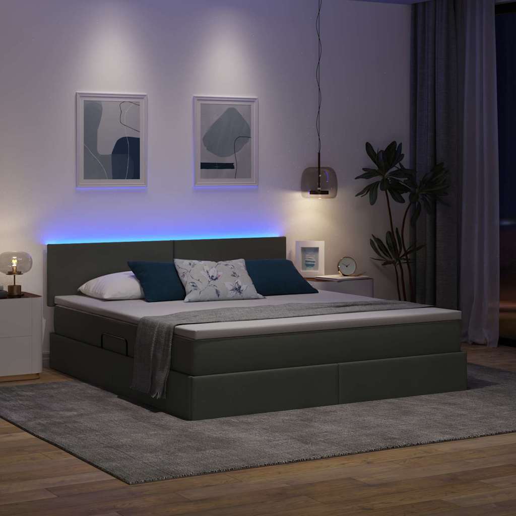 Letto con contenitore e LED Grigio scuro 180 x 200 cm