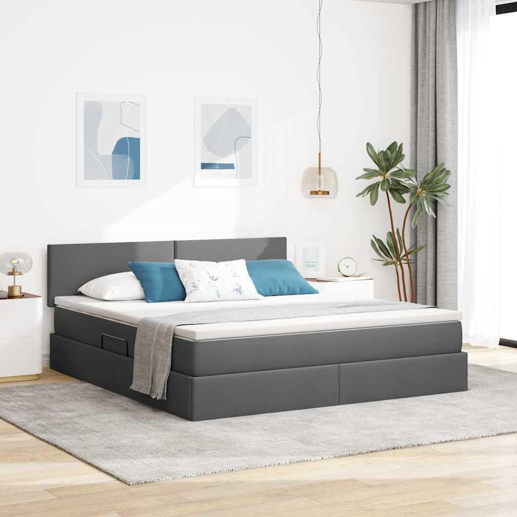 Letto con contenitore e LED Grigio scuro 180 x 200 cm Tessuto | homemem39