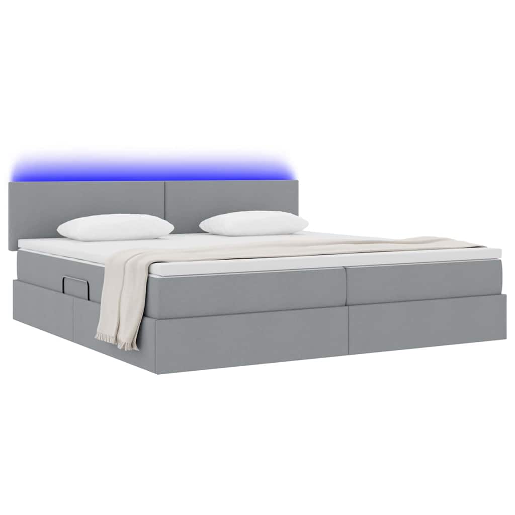 Letto con contenitore e LED Grigio chiaro 200 x 200 cm