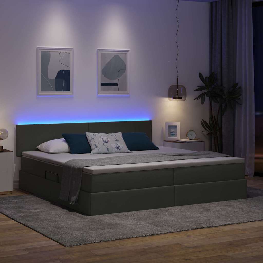Letto con contenitore e LED Grigio scuro 200 x 200 cm Tessuto | homemem39