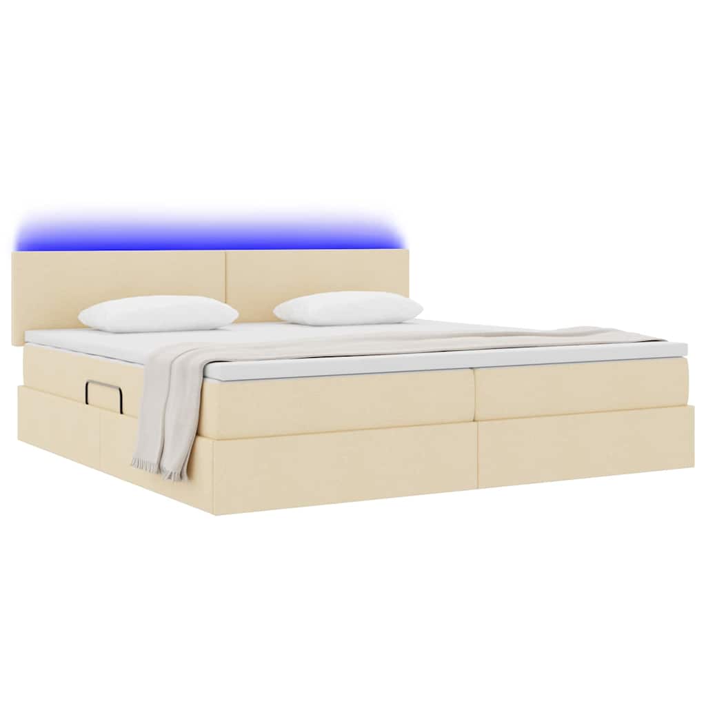 Letto con contenitore e LED con led Crema 200 x 200 cm Tessuto | homemem39
