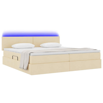 Letto con contenitore e LED con led Crema 200 x 200 cm Tessuto | homemem39