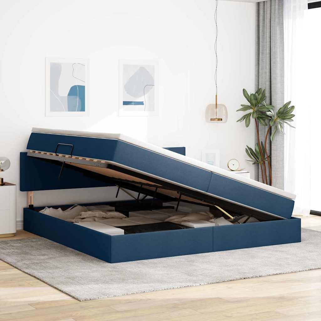 Letto con contenitore e LED con led Blu 200 x 200 cm Tessuto | homemem39
