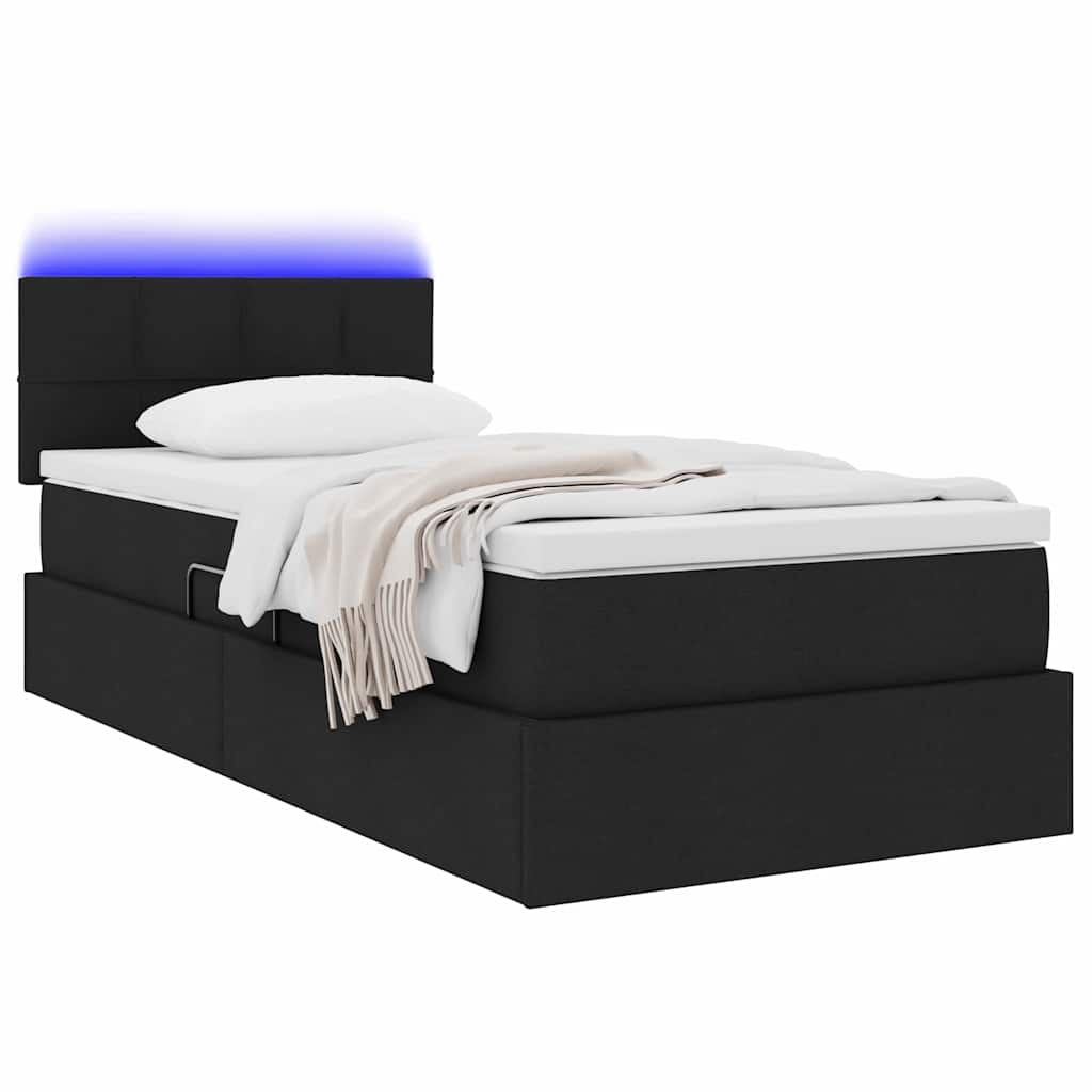 Letto con contenitore e LED con led Nero 90 x 190 cm Tessuto | homemem39