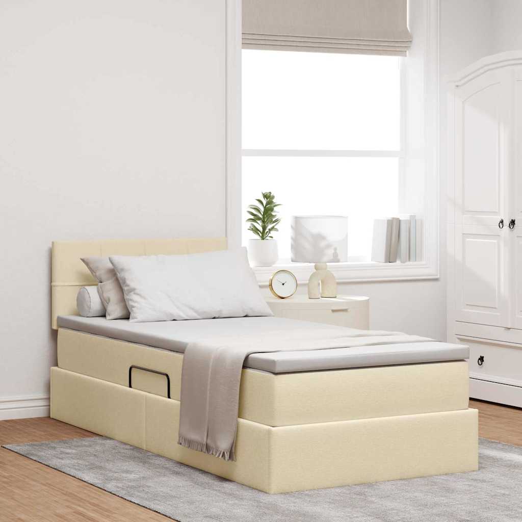 Letto con contenitore LED e materasso Crema 90 x 200 cm Tessuto