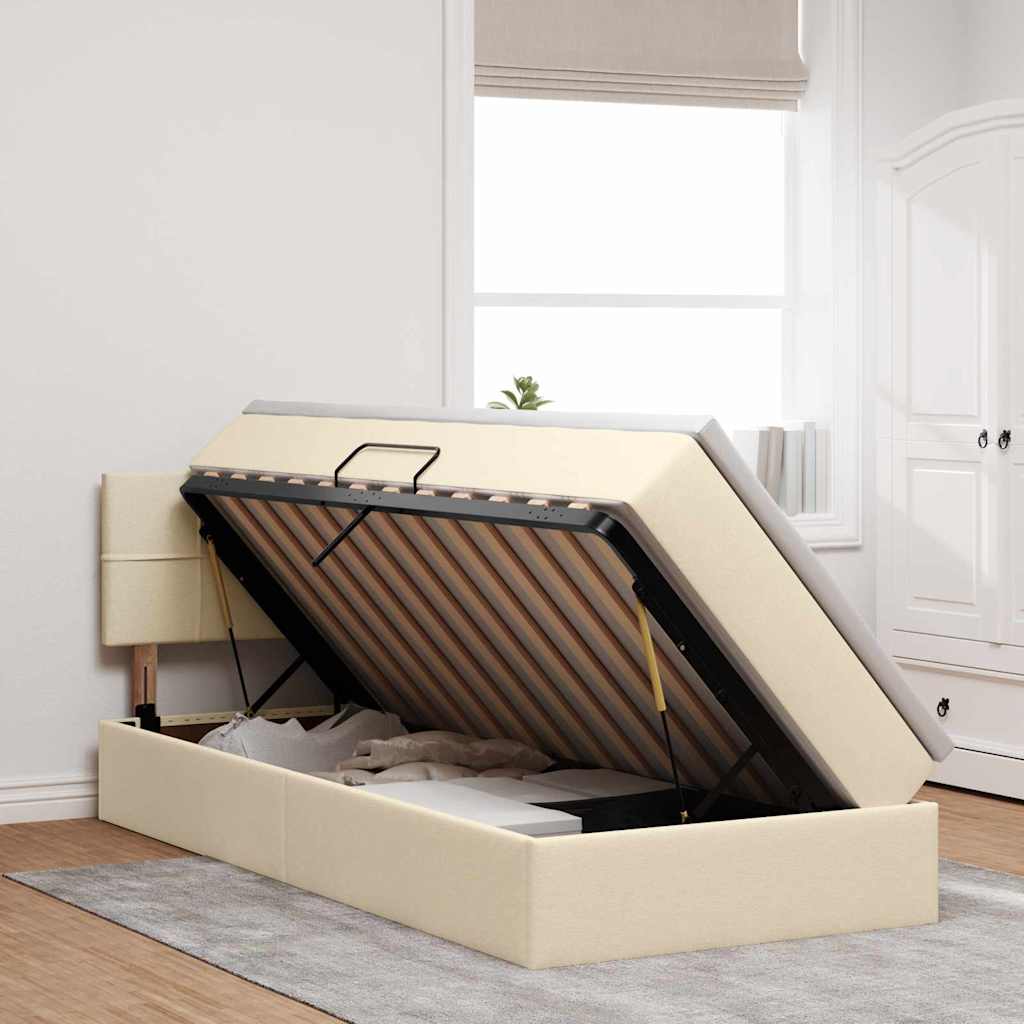 Letto con contenitore LED e materasso Crema 90 x 200 cm Tessuto
