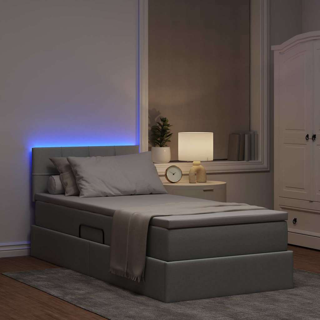 Letto con contenitore e LED Grigio chiaro 100 x 200 cm Tessuto | homemem39