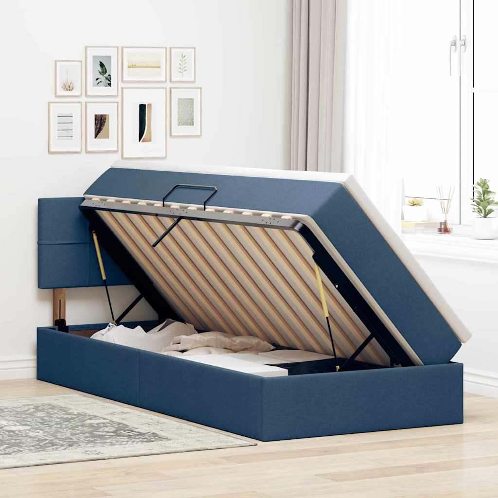 Letto con contenitore LED e materasso Blu 100 x 200 cm Tessuto