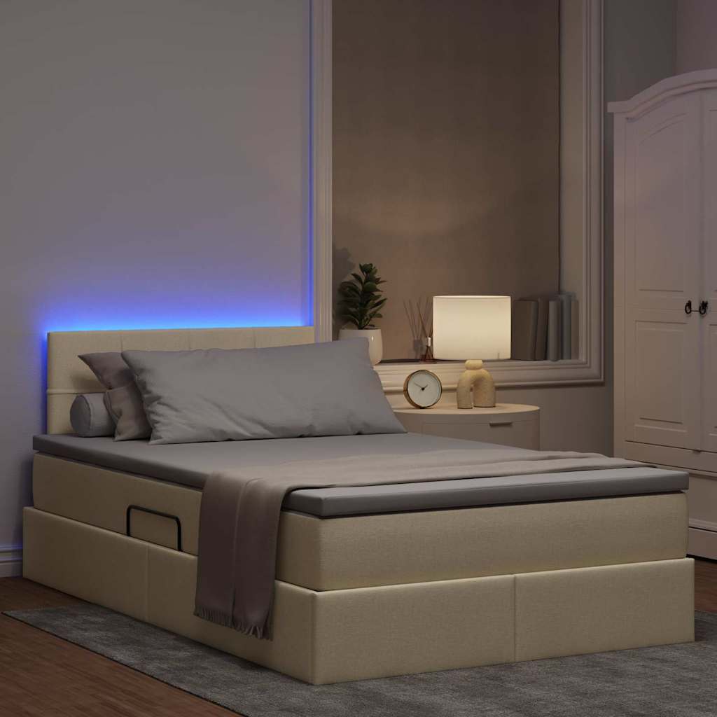 Letto con contenitore e LED con led Crema 120 x 190 cm Tessuto | homemem39