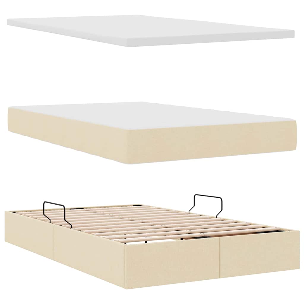 Letto con contenitore e LED con led Crema 120 x 190 cm Tessuto | homemem39