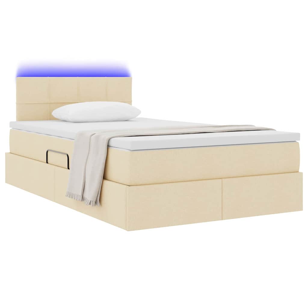 Letto con contenitore e LED con led Crema 120 x 200 cm Tessuto | homemem39