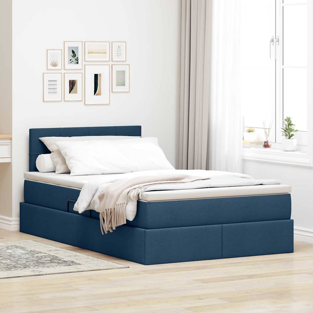 Letto con contenitore LED e materasso Blu 120 x 200 cm Tessuto
