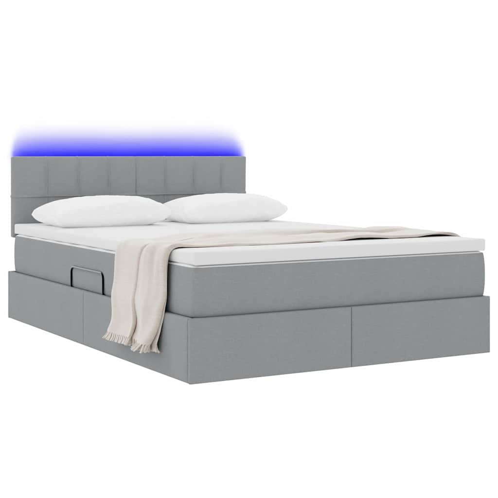 Letto con contenitore LED e materasso Grigio Chiaro