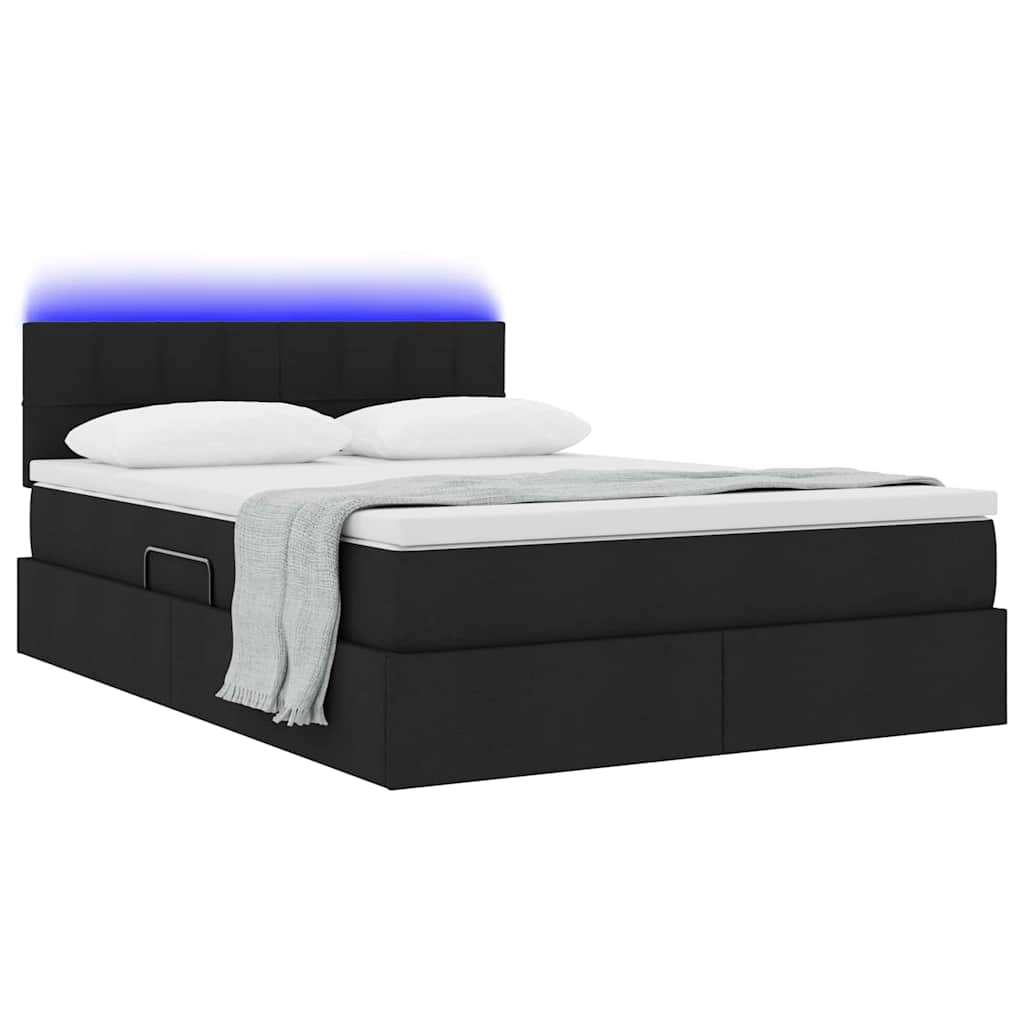 Letto con contenitore e LED Nero 140 x 190 cm Poliestere