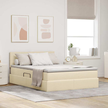 Letto con contenitore e LED con led Crema 140 x 190 cm Tessuto | homemem39