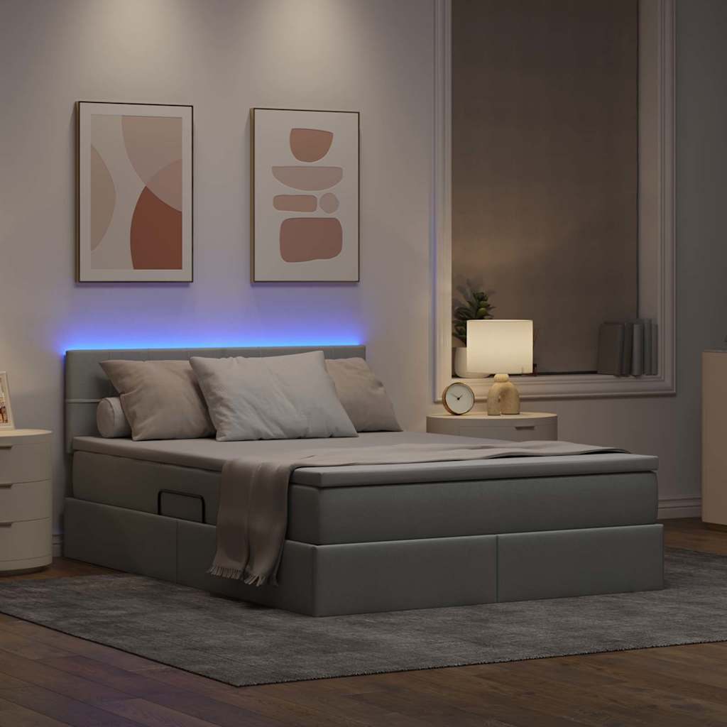 Letto con contenitore e LED Grigio chiaro 140 x 200 cm Tessuto | homemem39