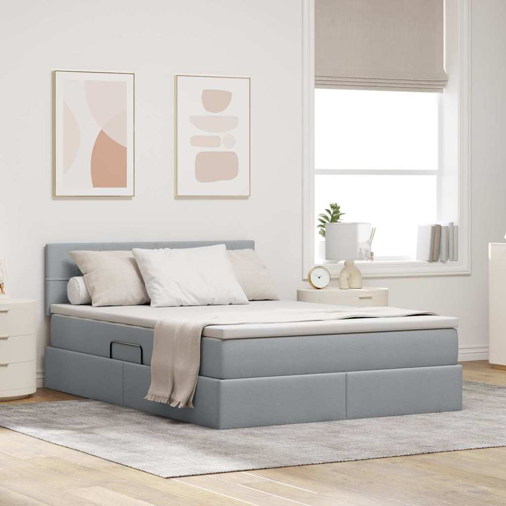 Letto con contenitore e LED Grigio chiaro 140 x 200 cm