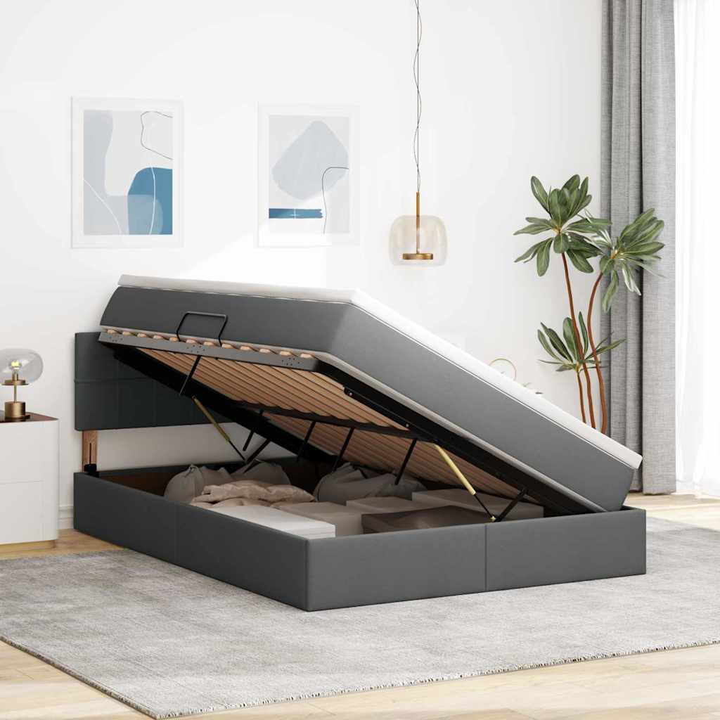 Letto con contenitore e LED Grigio scuro 140 x 200 cm Tessuto | homemem39