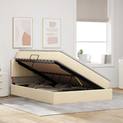 Letto con contenitore e LED con led Crema 140 x 200 cm Tessuto | homemem39