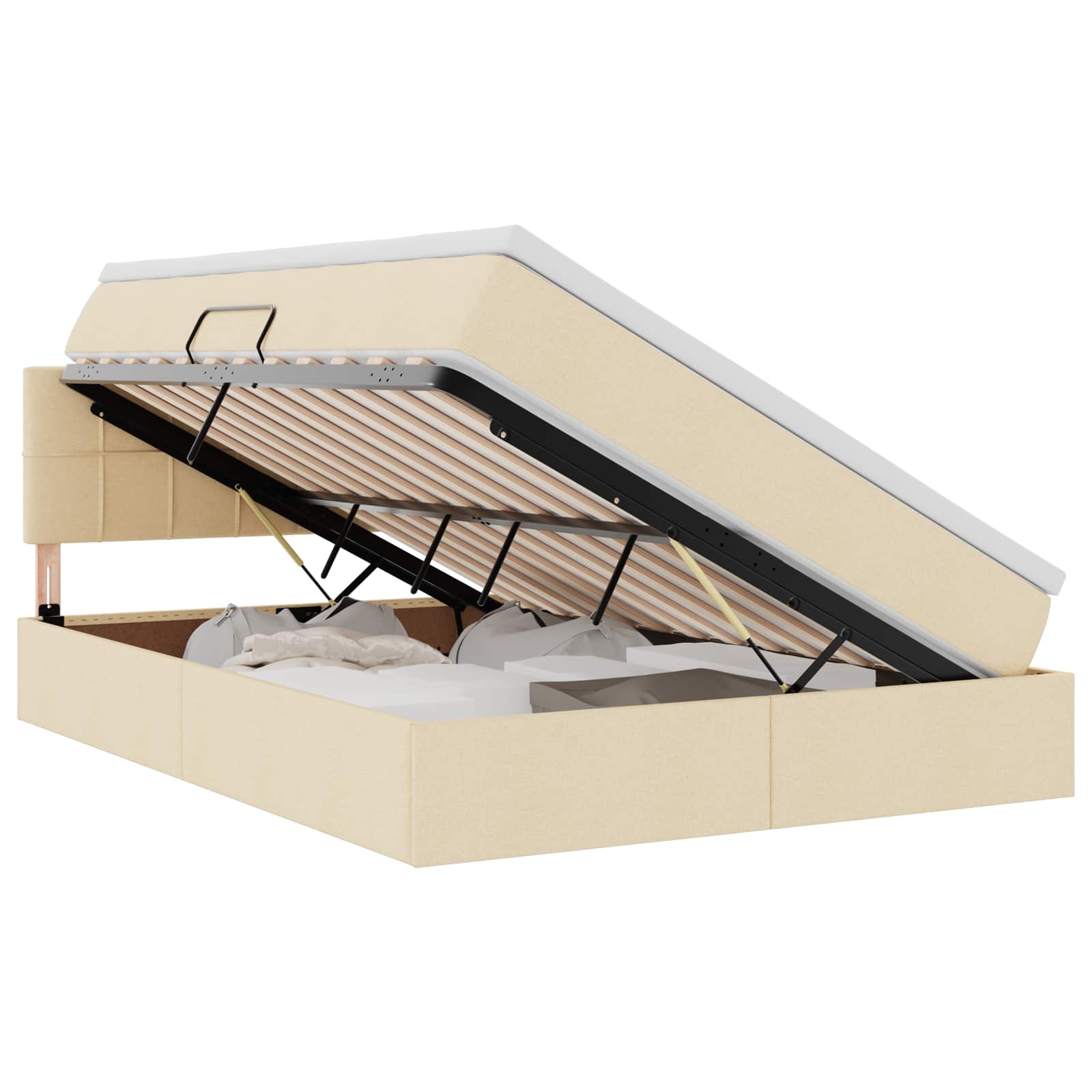 Letto con contenitore e LED con led Crema 140 x 200 cm Tessuto | homemem39
