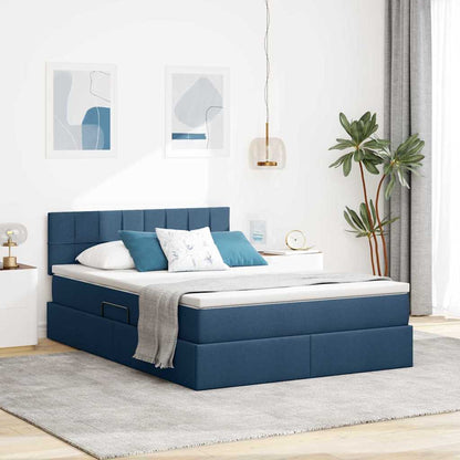 Letto con contenitore LED e materasso Blu 140 x 200 cm Tessuto