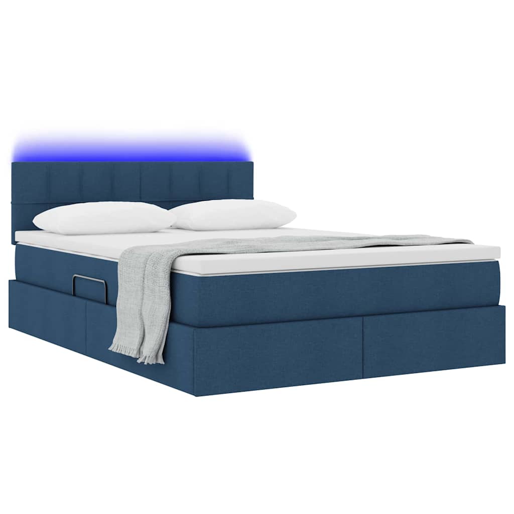 Letto con contenitore e LED con led Blu 140 x 200 cm Tessuto | homemem39