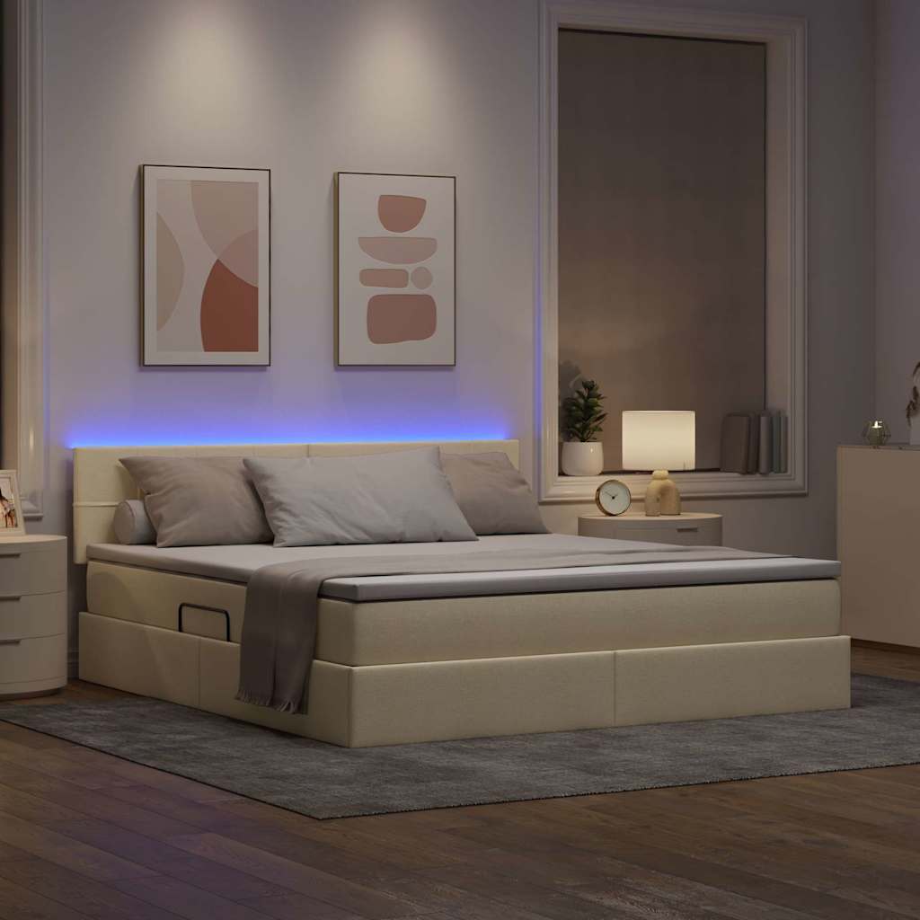 Letto con contenitore e LED con led Crema 160 x 200 cm Tessuto | homemem39