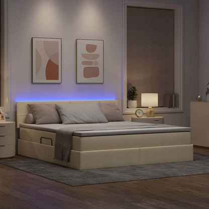 Letto con contenitore e LED con led Crema 160 x 200 cm Tessuto | homemem39
