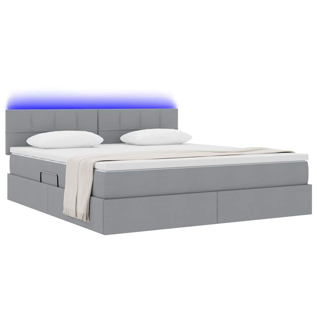 Letto con contenitore e LED Grigio chiaro 180 x 200 cm