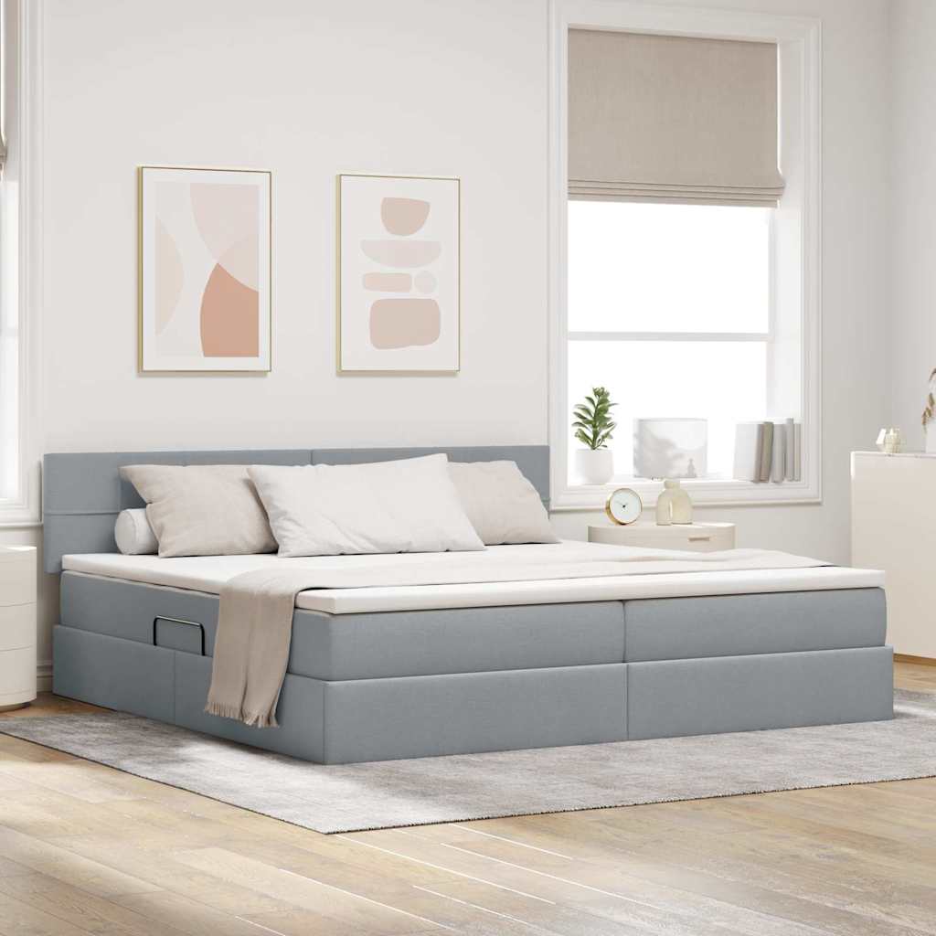 Letto con contenitore e LED Grigio chiaro 200 x 200 cm Tessuto | homemem39