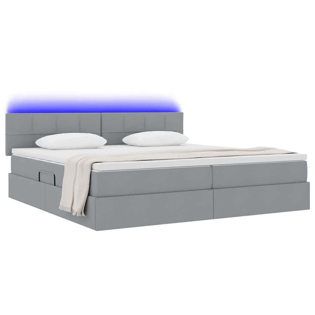 Letto con contenitore e LED Grigio chiaro 200 x 200 cm Tessuto | homemem39