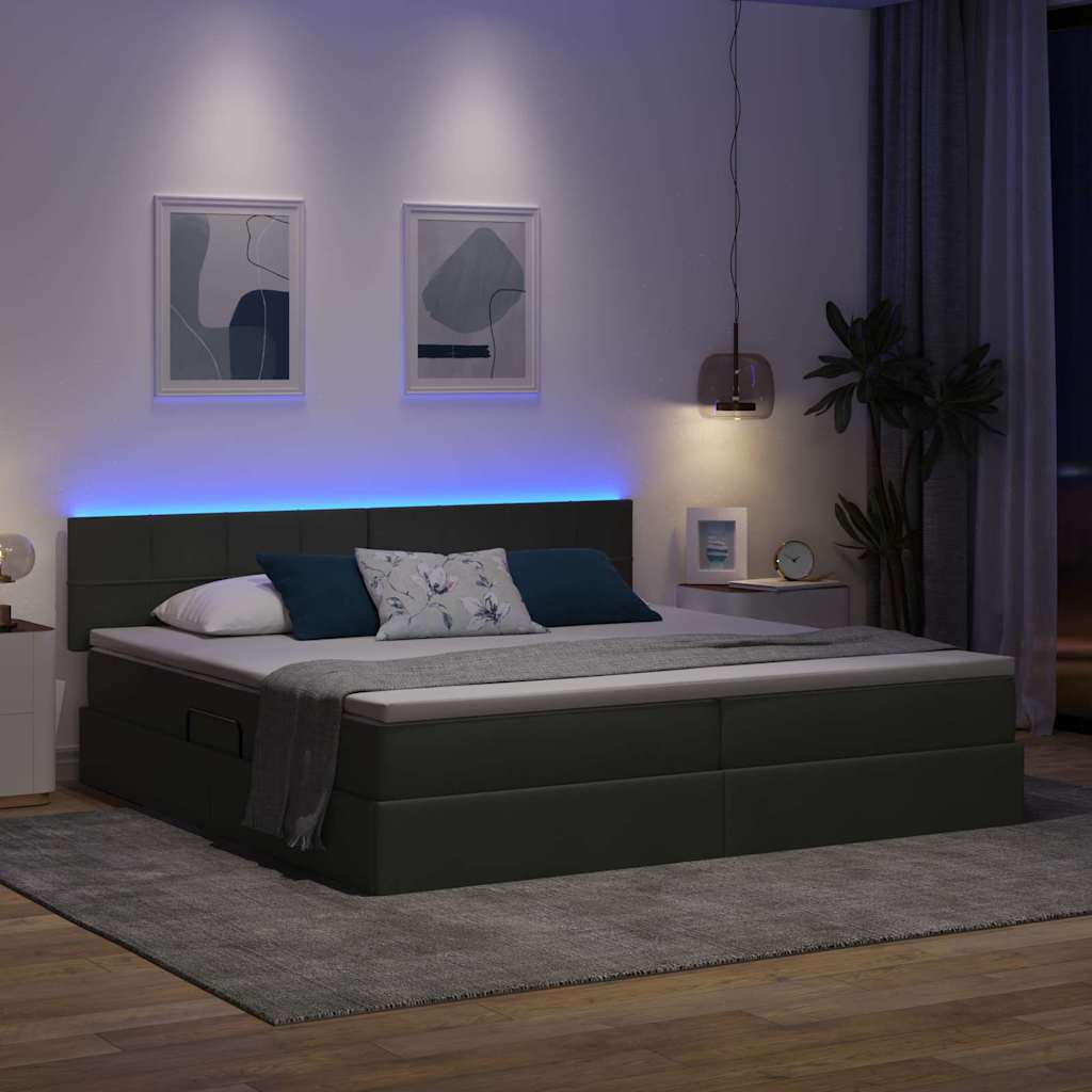 Letto con contenitore e LED Grigio scuro 200 x 200 cm Tessuto | homemem39