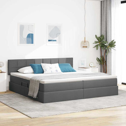Letto con contenitore e LED Grigio scuro 200 x 200 cm Tessuto | homemem39