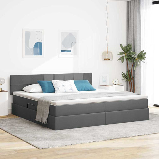 Letto con contenitore e LED Grigio scuro 200 x 200 cm Tessuto | homemem39