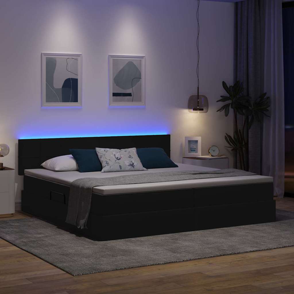 Letto con contenitore e LED Nero 200 x 200 cm Poliestere