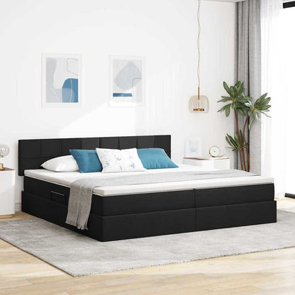 Letto con contenitore LED e materasso Nero 200 x 200 cm Tessuto