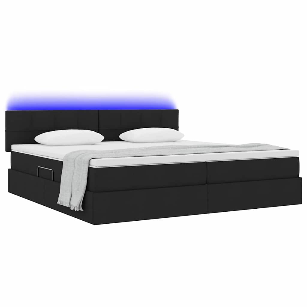 Letto con contenitore e LED con led Nero 200 x 200 cm Tessuto | homemem39