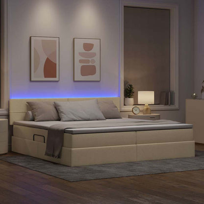 Letto con contenitore e LED con led Crema 200 x 200 cm Tessuto | homemem39