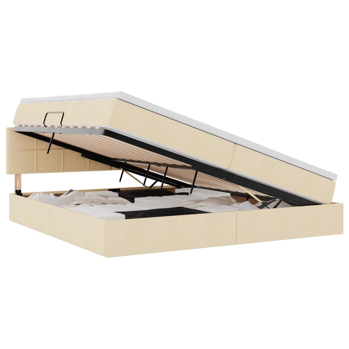 Letto con contenitore e LED con led Crema 200 x 200 cm Tessuto | homemem39