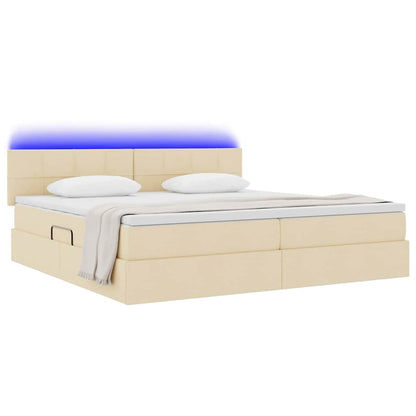 Letto con contenitore e LED con led Crema 200 x 200 cm Tessuto | homemem39