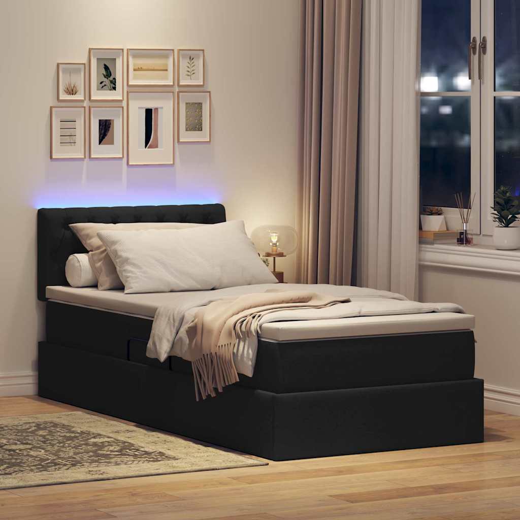 Letto con contenitore e LED con led Nero 90 x 190 cm Tessuto | homemem39