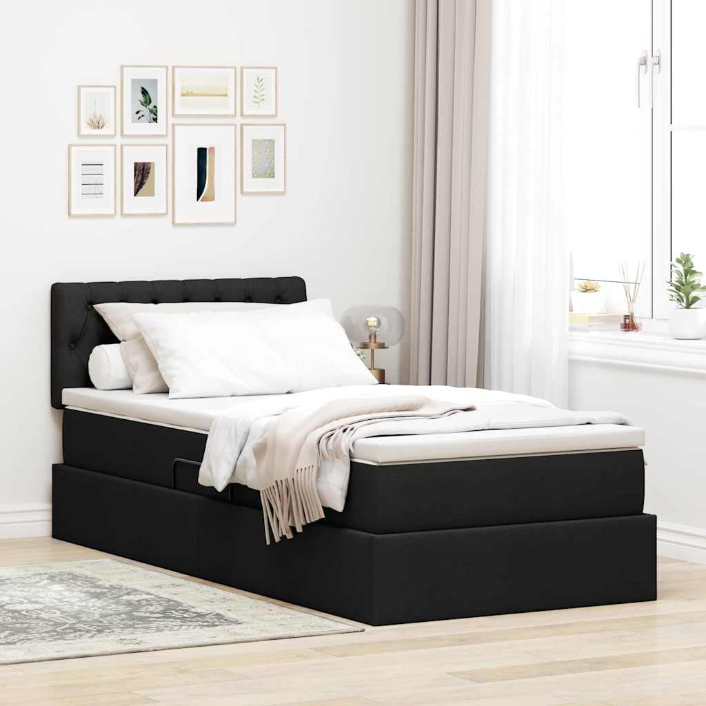 Letto con contenitore e LED con led Nero 90 x 190 cm Tessuto | homemem39